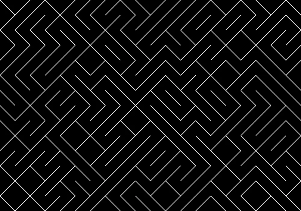 A maze-like pattern randomly generated with a black background and white walls