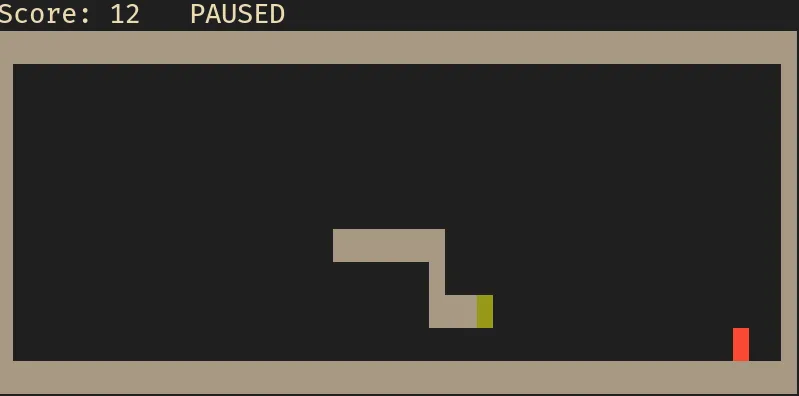 Screenshot of a terminal-based Snake game
